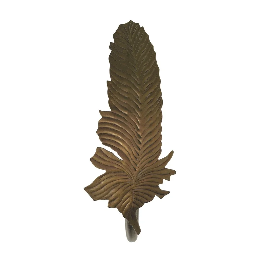 Vintage Ornate Solid Brass Feather Curtain Holdback (Single U-Arm Tieback)
